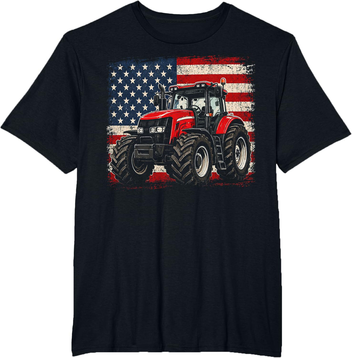 Tractor American Flag Patriotic Farmer Country Farm Life T-Shirt - Black