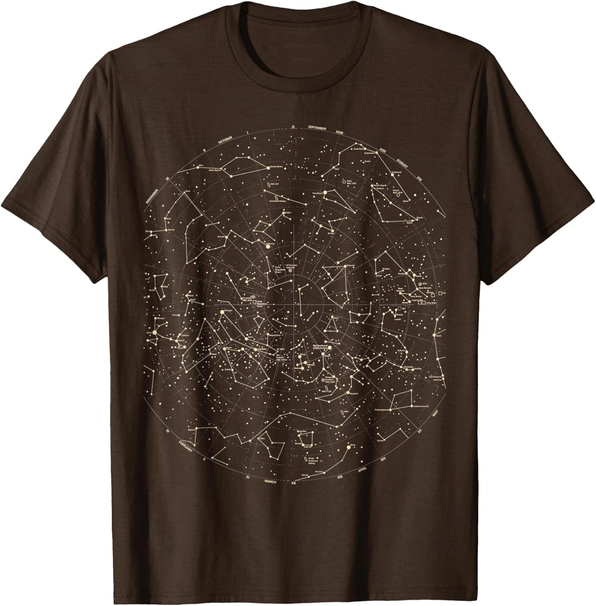 Stars constellation Map, Astronomy, Galaxy, Cosmos T-Shirt - Brown