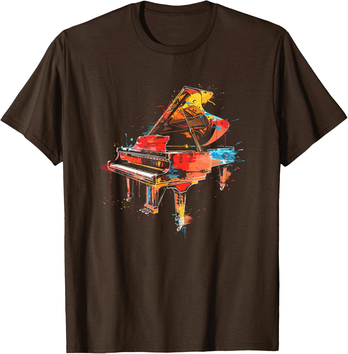 Colorful Watercolor Grand Piano Pianist Music Art T-Shirt - Brown