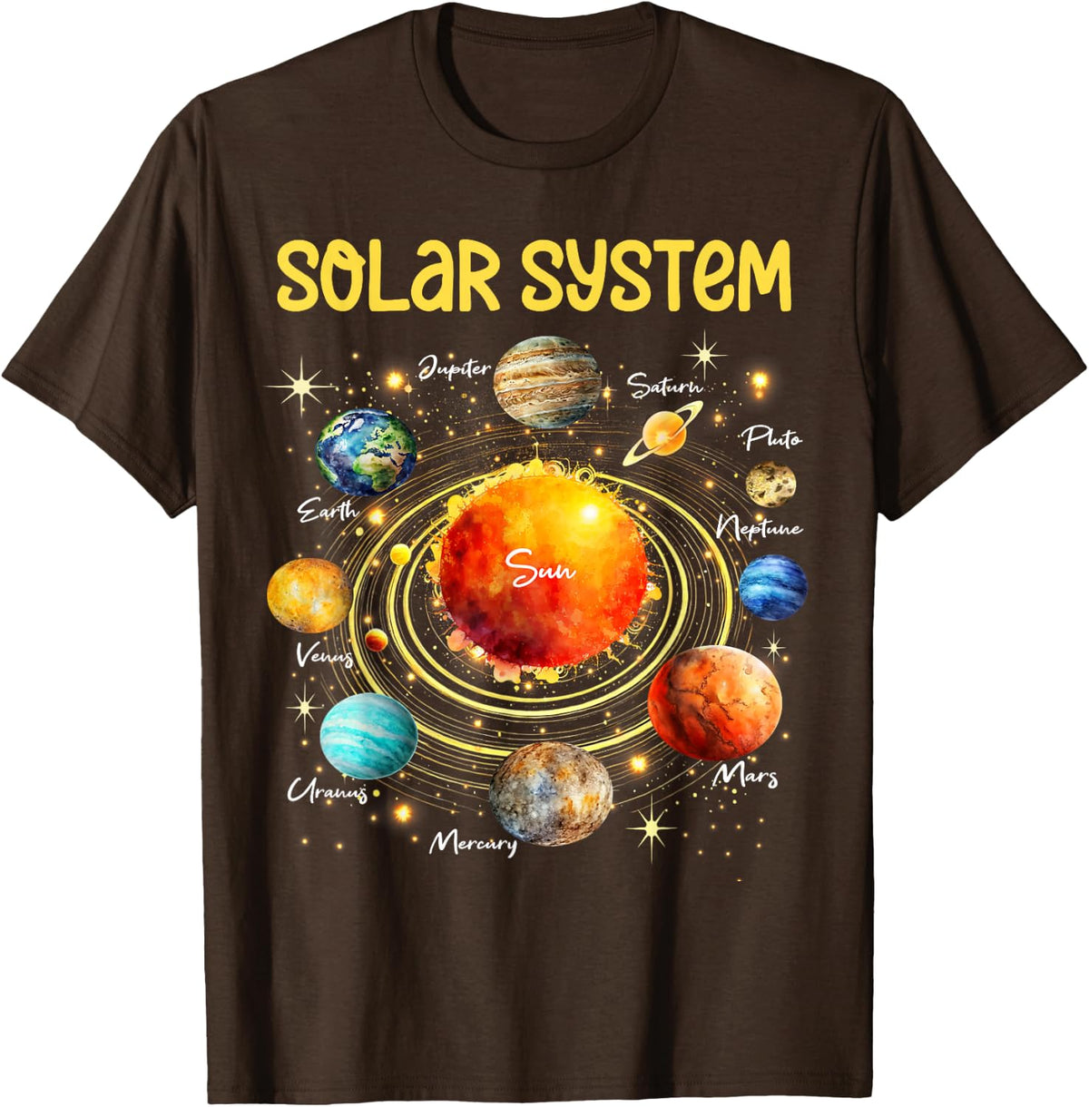 Solar System Planets Science Space Boys Girls STEM Kids T-Shirt - Brown