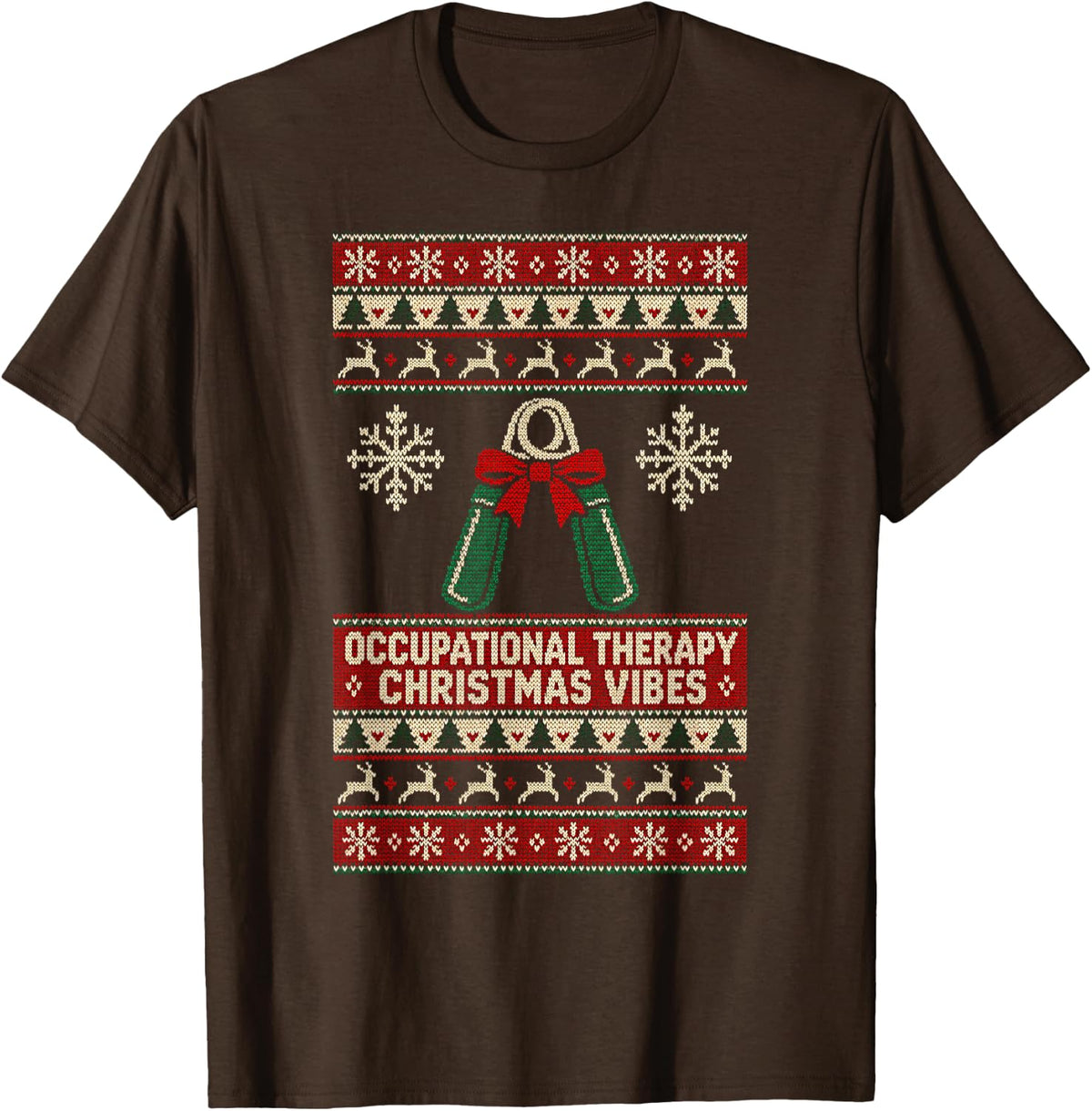 Occupational Therapist Christmas Therapy Vibes Ugly Sweater T-Shirt - Brown