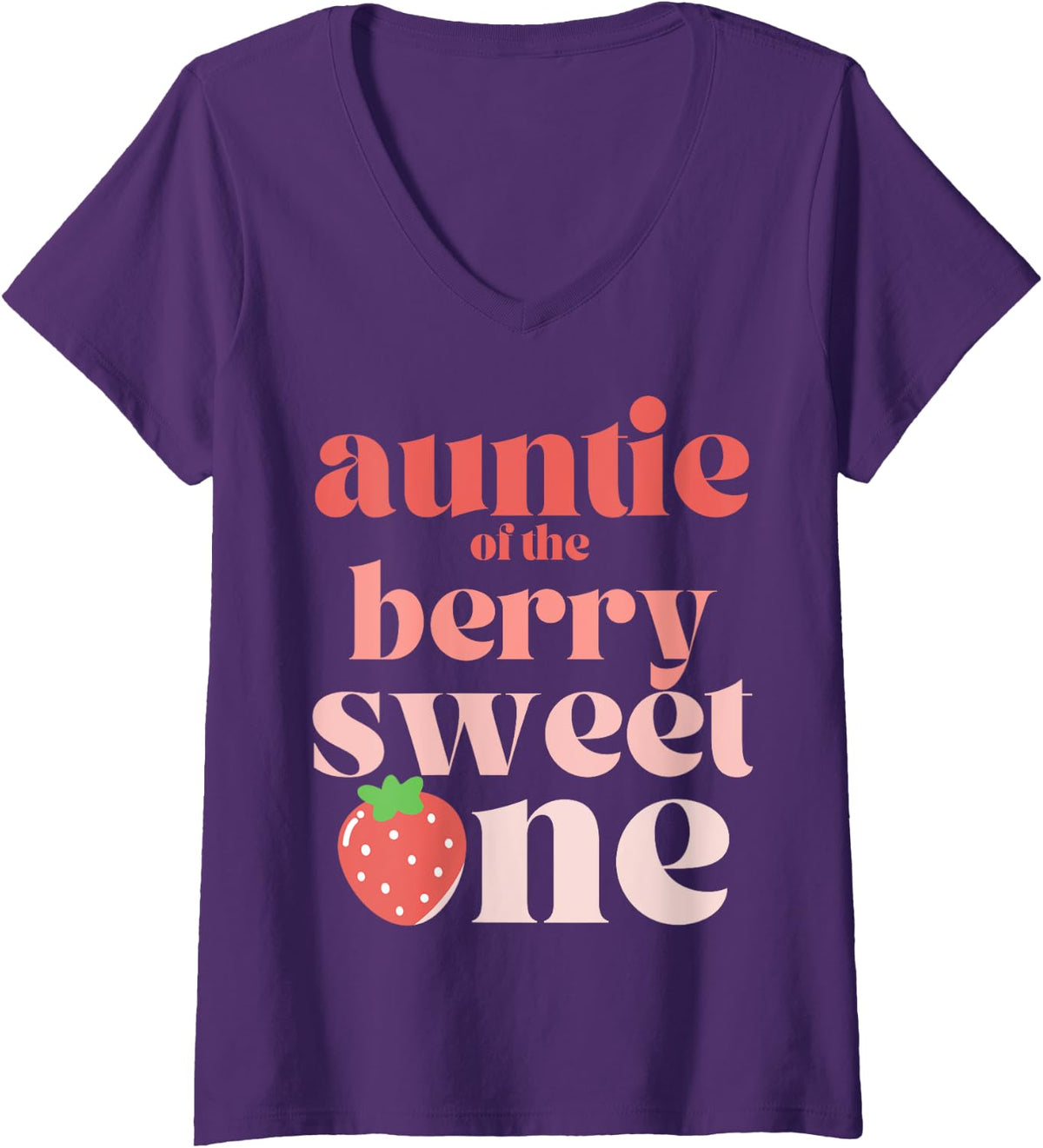 Womens Auntie of the Berry Sweet One Strawberry Aunt V-Neck T-Shirt - Purple