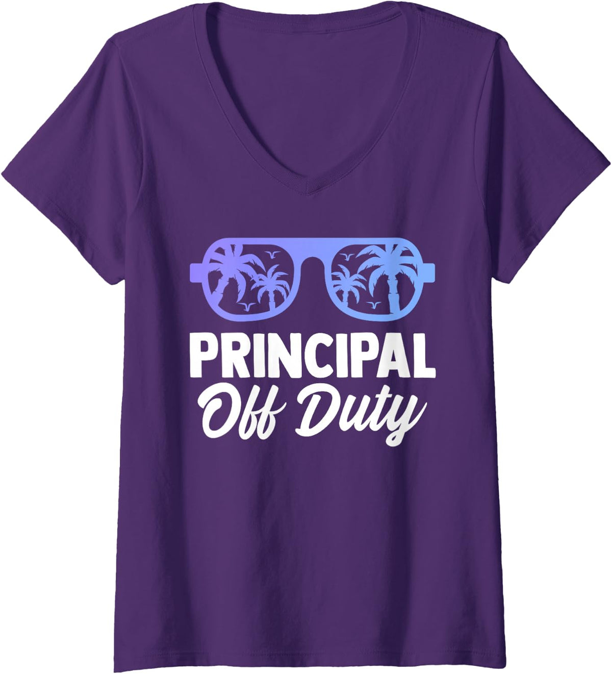 Women's Principal Off Duty Summer Last Day of School Headmistress V-Neck T-Shirt - Purple