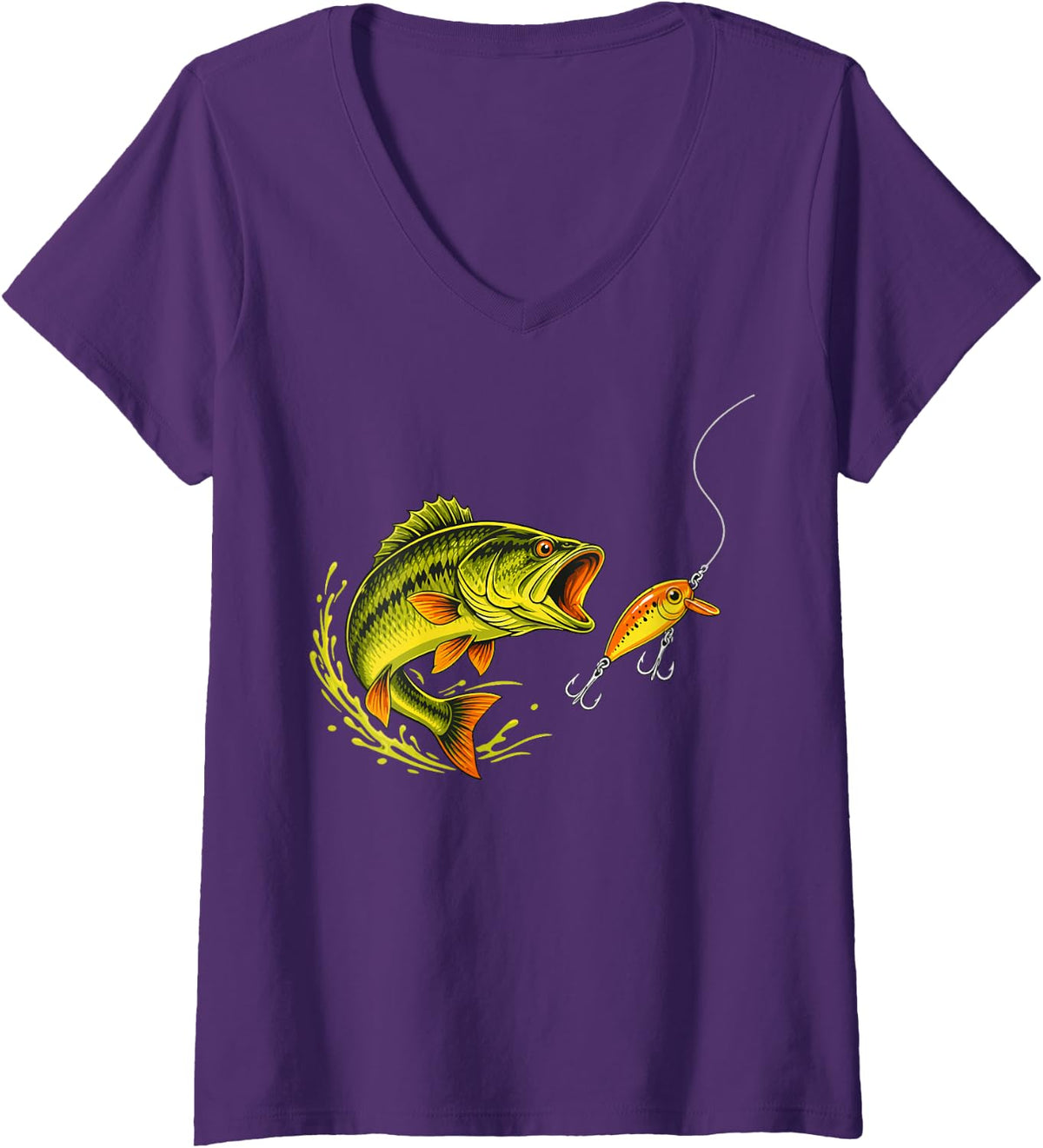 Women's River Fishing Graphic Freshwater Angler Fisherman V-Neck T-Shirt - Purple
