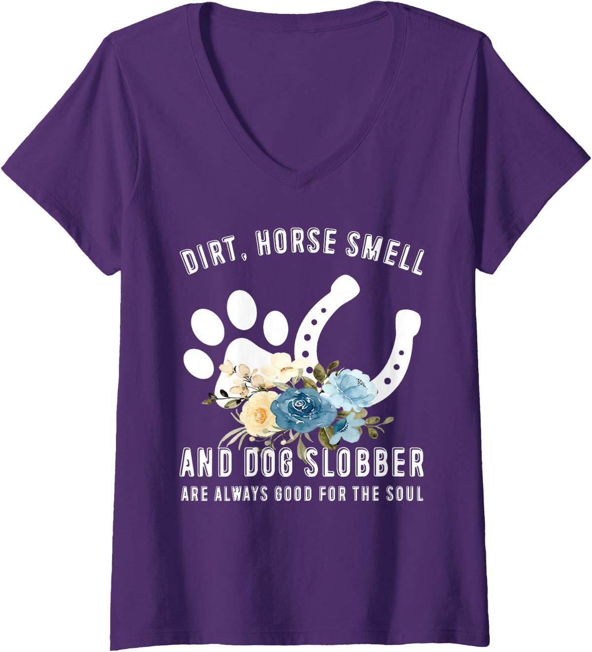 Women's Dirt Horse Smell Dog Slobber Proud Farmer Girl Cute Flower V-Neck T-Shirt - Purple