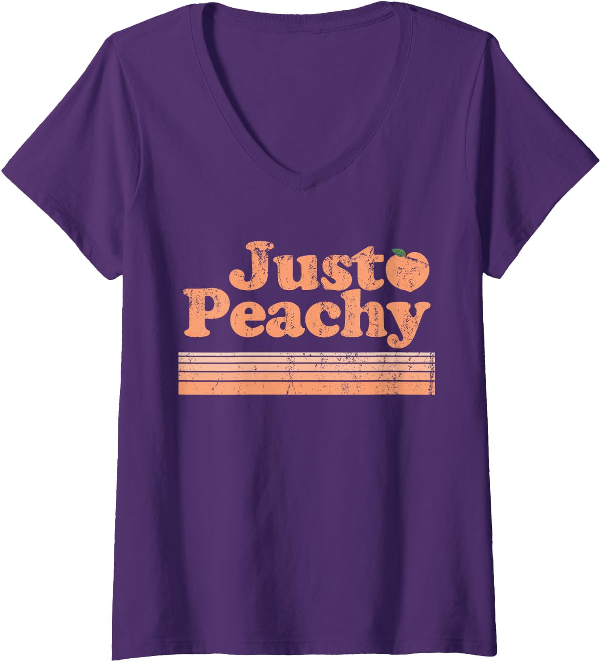 Womens Just Peachy Retro 70s Georgia Peaches Summer Fruit V-Neck T-Shirt - Purple