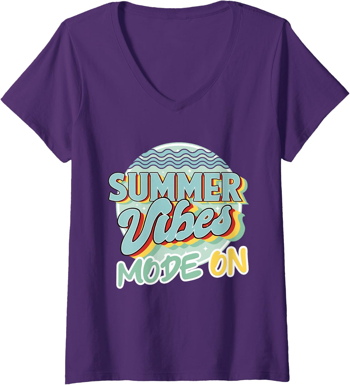 Women's Summer Vibes Mode On Vacay V-Neck T-Shirt - Purple