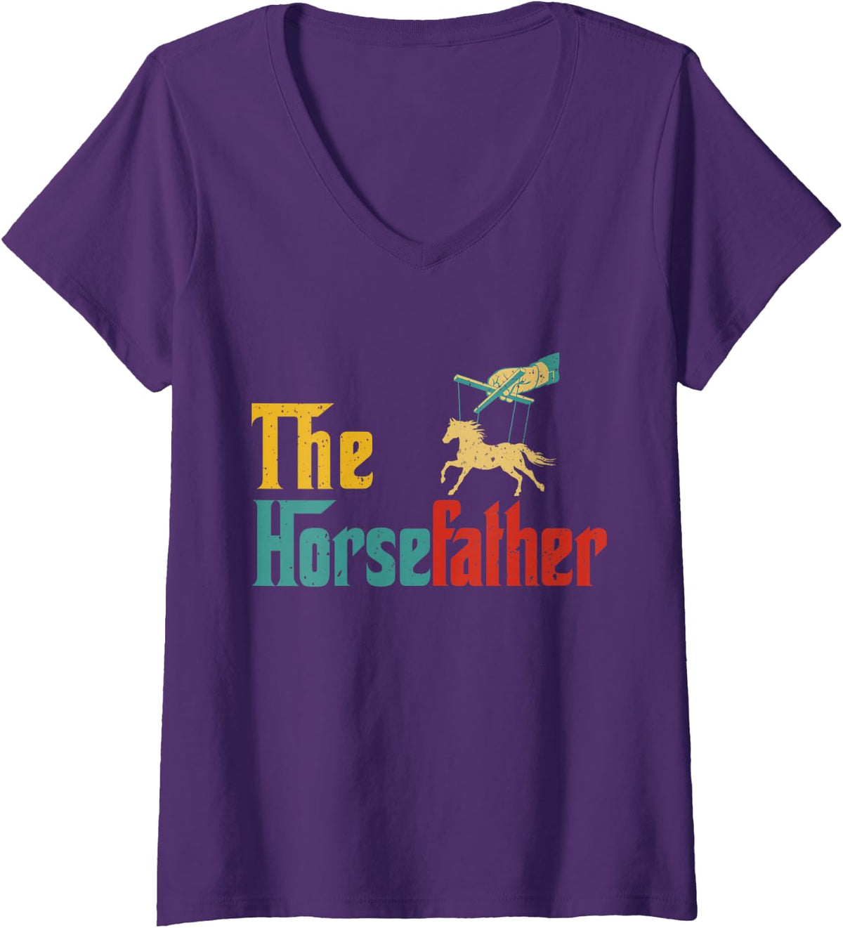 Women's Vintage Retro The Horsefather Happy Father's Day Cool Horse V-Neck T-Shirt - Purple