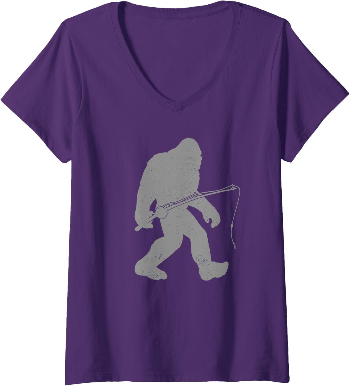 Women's Fishing Bigfoot Funny Fishing Gift Men Youth Boys V-Neck T-Shirt - Purple
