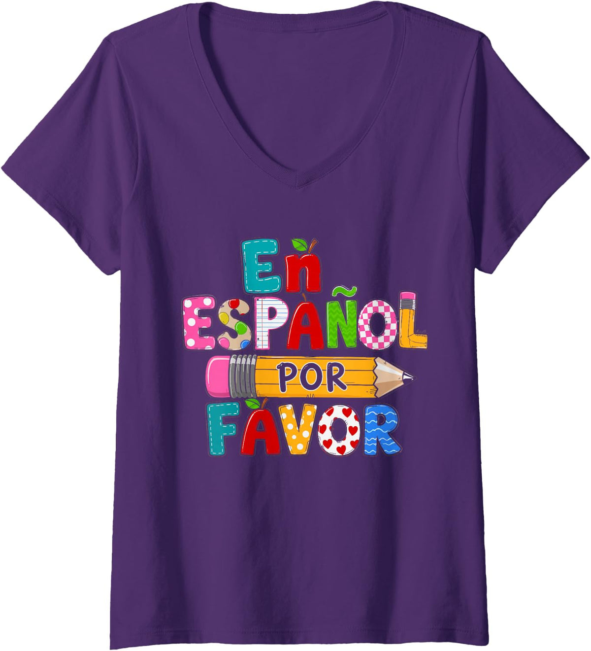 Women's En Español Por Favor Spanish Teacher Maestra De Español Kids V-Neck T-Shirt - Purple