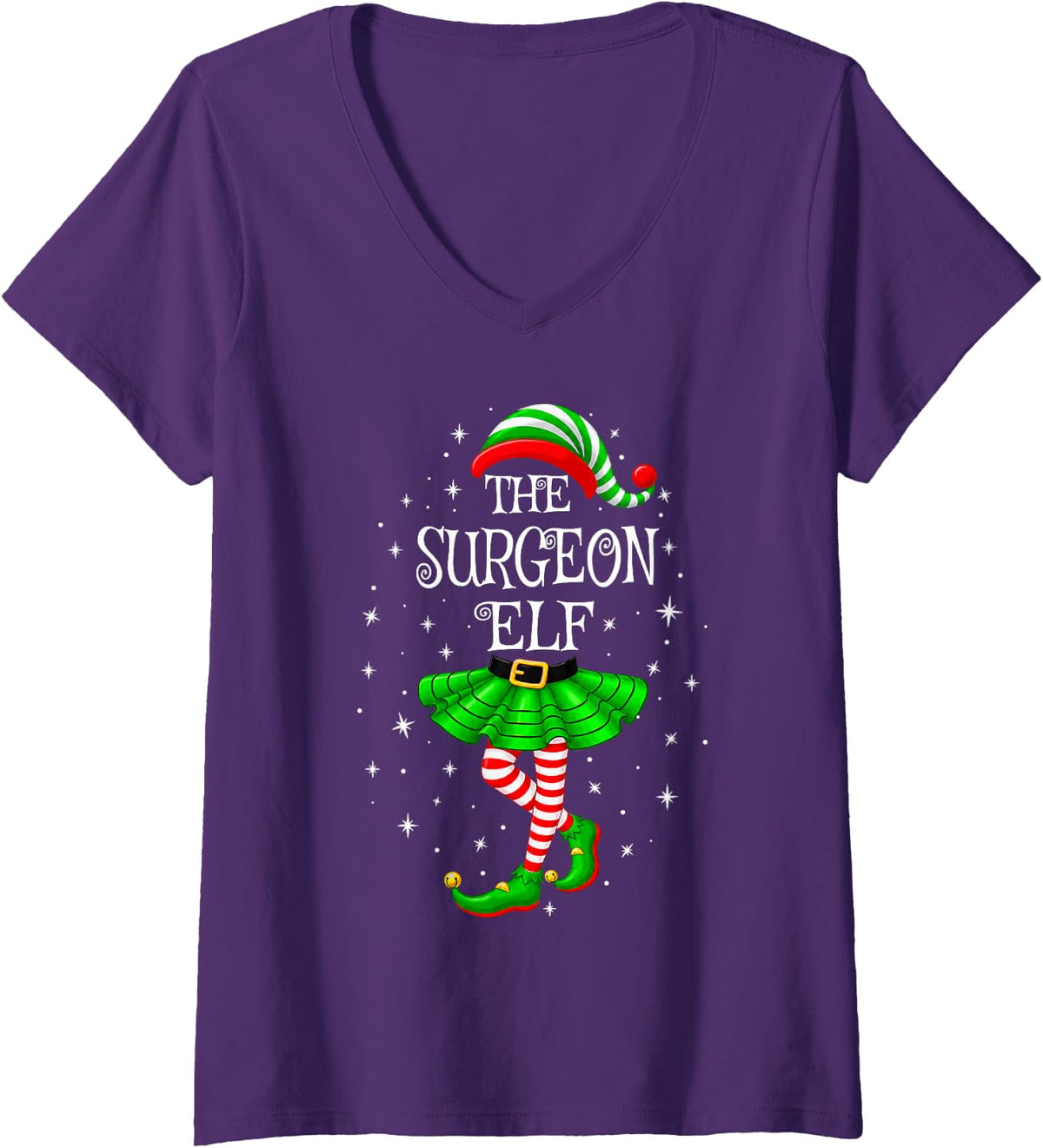 Women's Surgeon Elf Christmas Matching Men Women Funny Xmas Holiday V-Neck T-Shirt - Purple