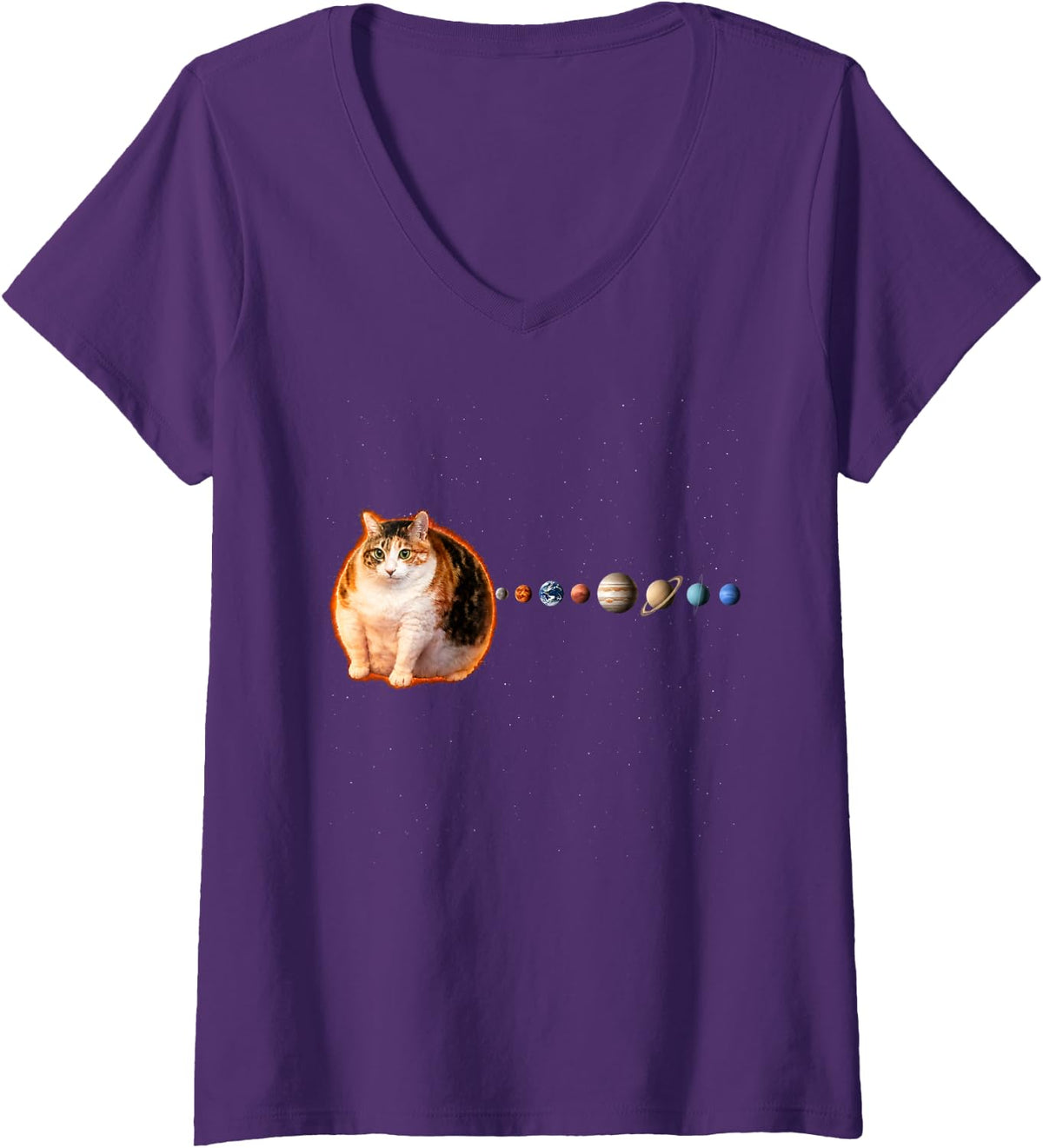 Women's Cat As The Sun Funny Solar System Astronomy Design V-Neck T-Shirt - Purple
