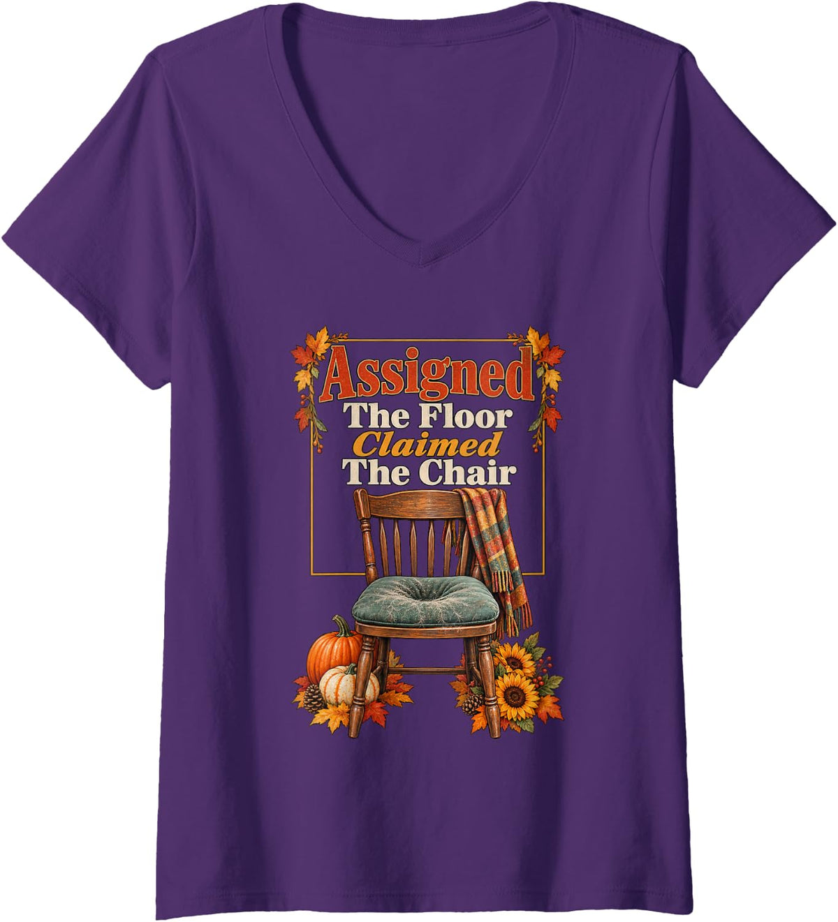 Women's Assigned The Floor Claimed The Chair Cocker Spaniel Dog Mom V-Neck T-Shirt - Purple