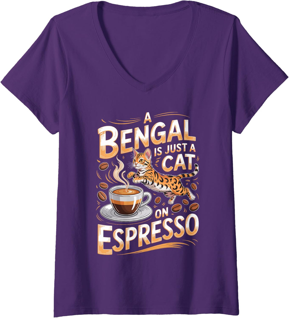 Women's A Bengal is Just A Cat On Espresso V-Neck T-Shirt - Purple
