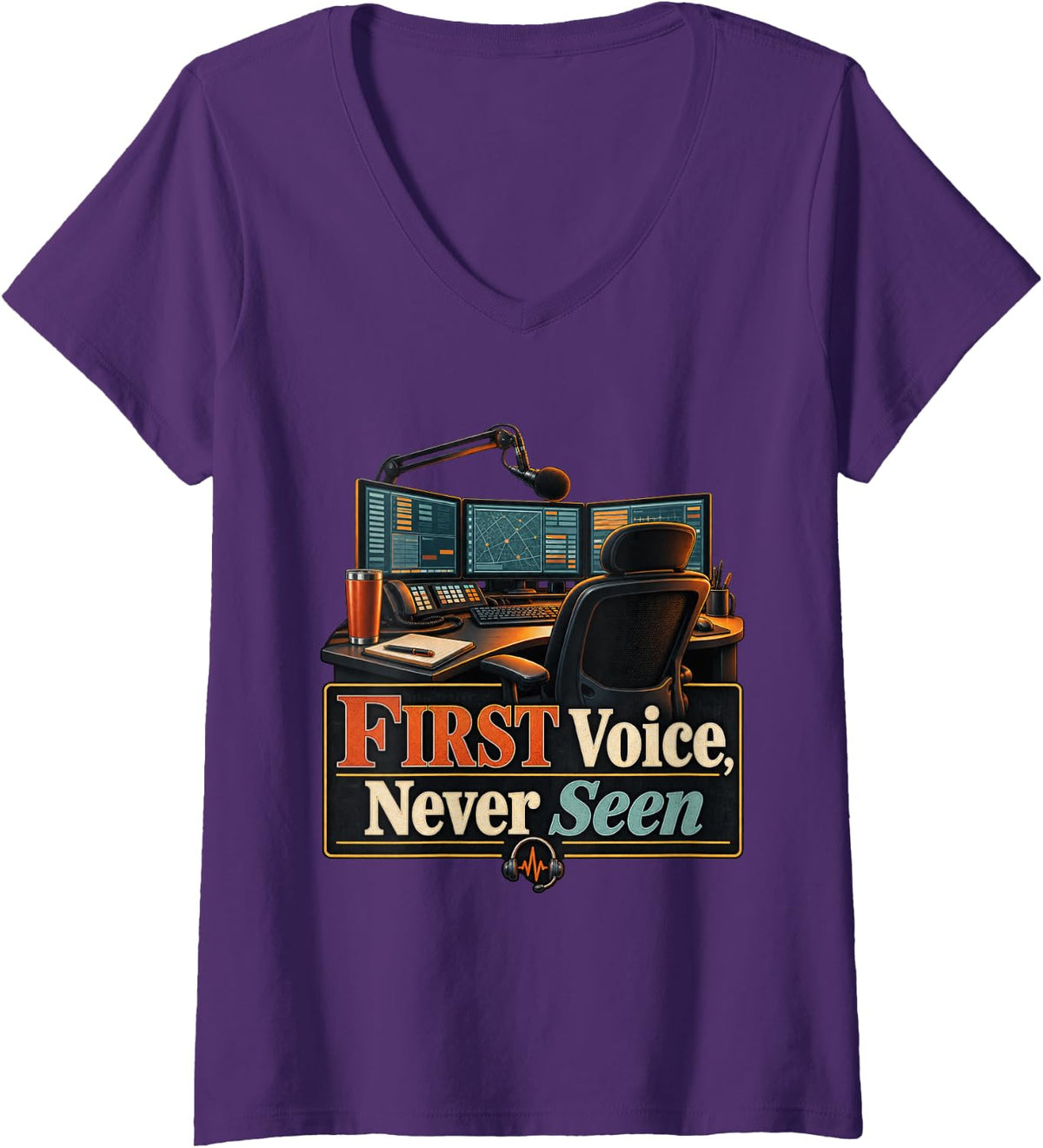Women's First Voice, 911 Dispatcher Graphic tee V-Neck T-Shirt - Purple