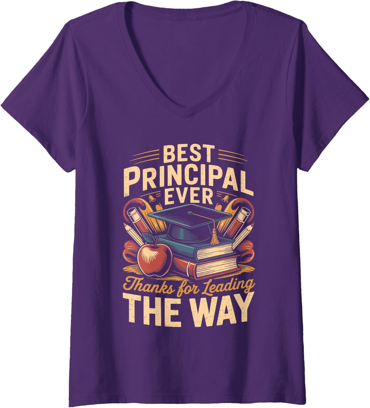 Women's Best Principal Ever Thanks for Leading The Way School V-Neck T-Shirt - Purple