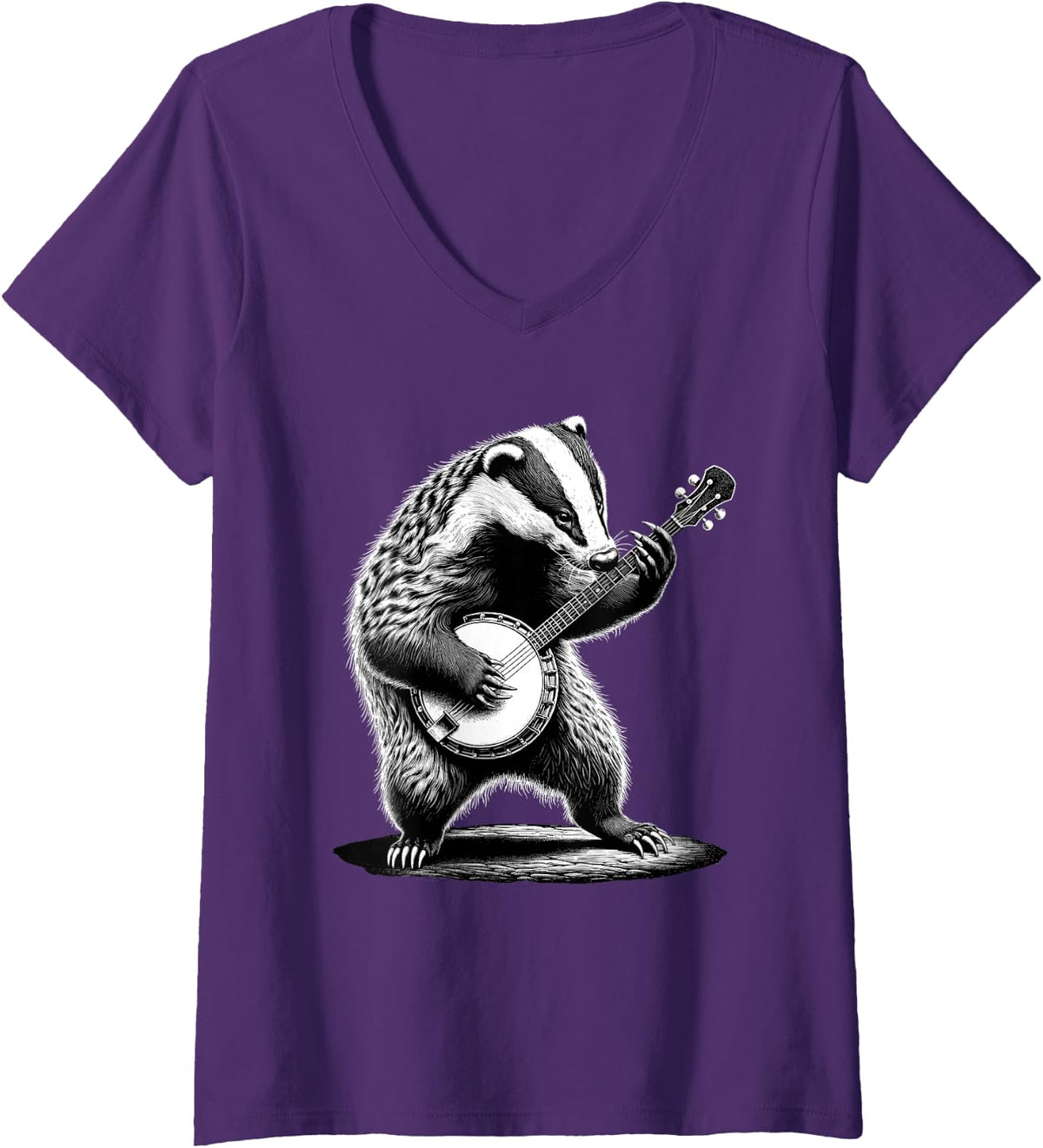 Women's Honey Badger Banjo Bluegrass Marching Band Musician V-Neck T-Shirt - Purple