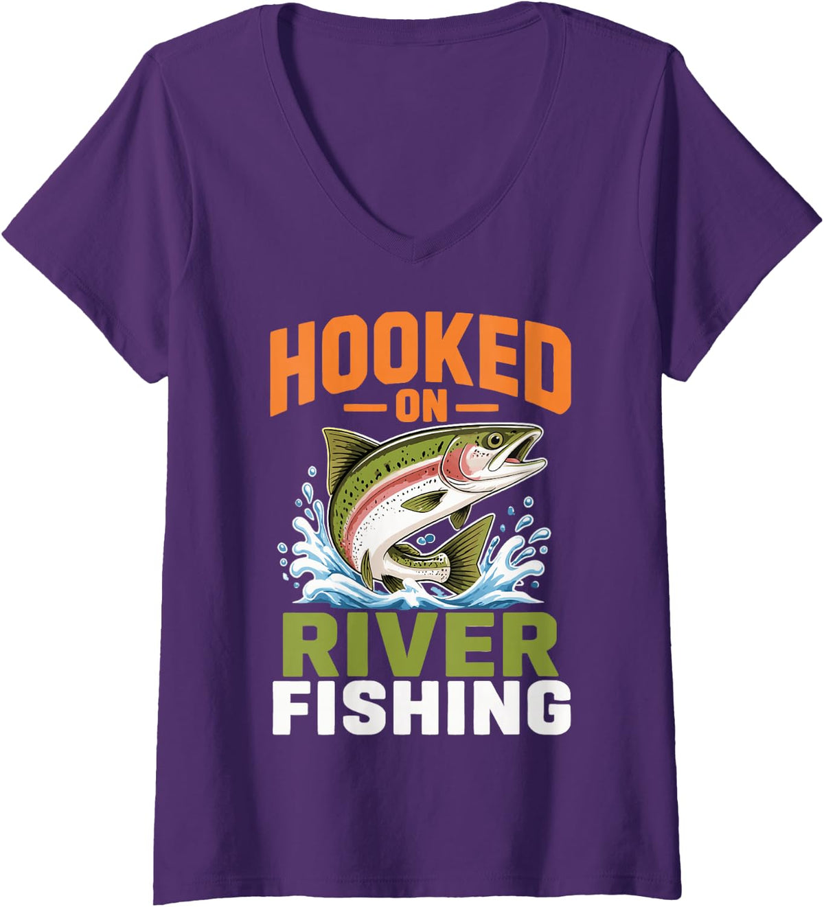 Women's Funny River Fishing Lover Freshwater Angler Fisherman V-Neck T-Shirt - Purple
