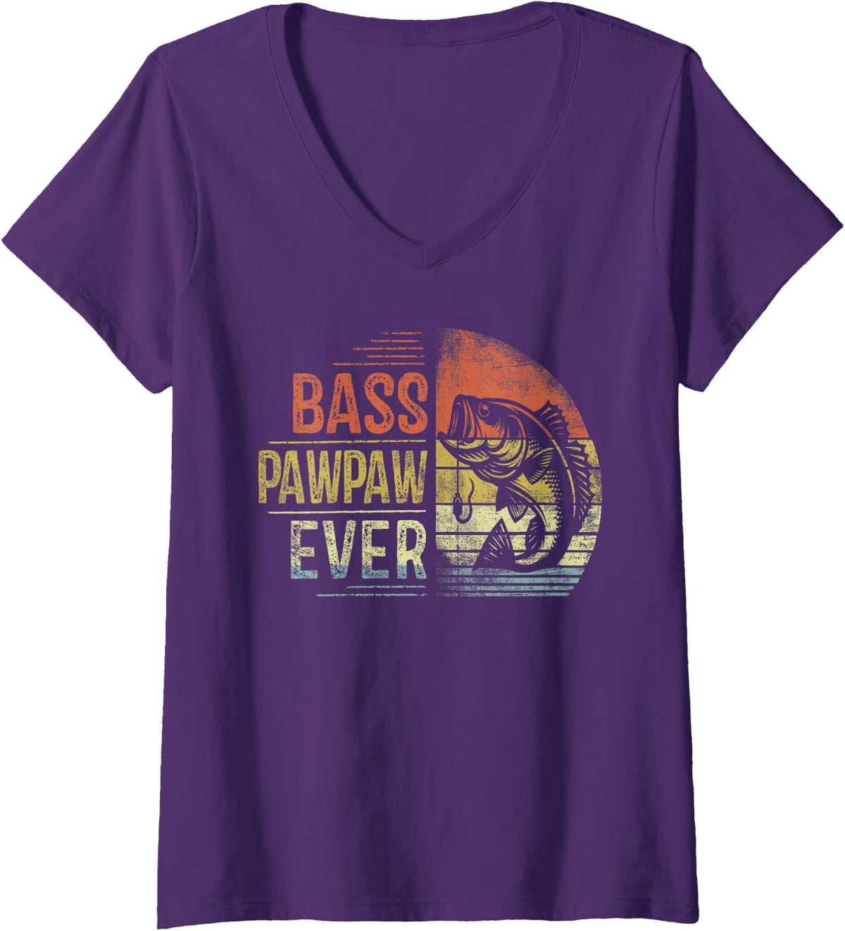Women's Bass Pawpaw Ever Fishing Gifts Pawpaw Birthday Vintage V-Neck T-Shirt - Purple
