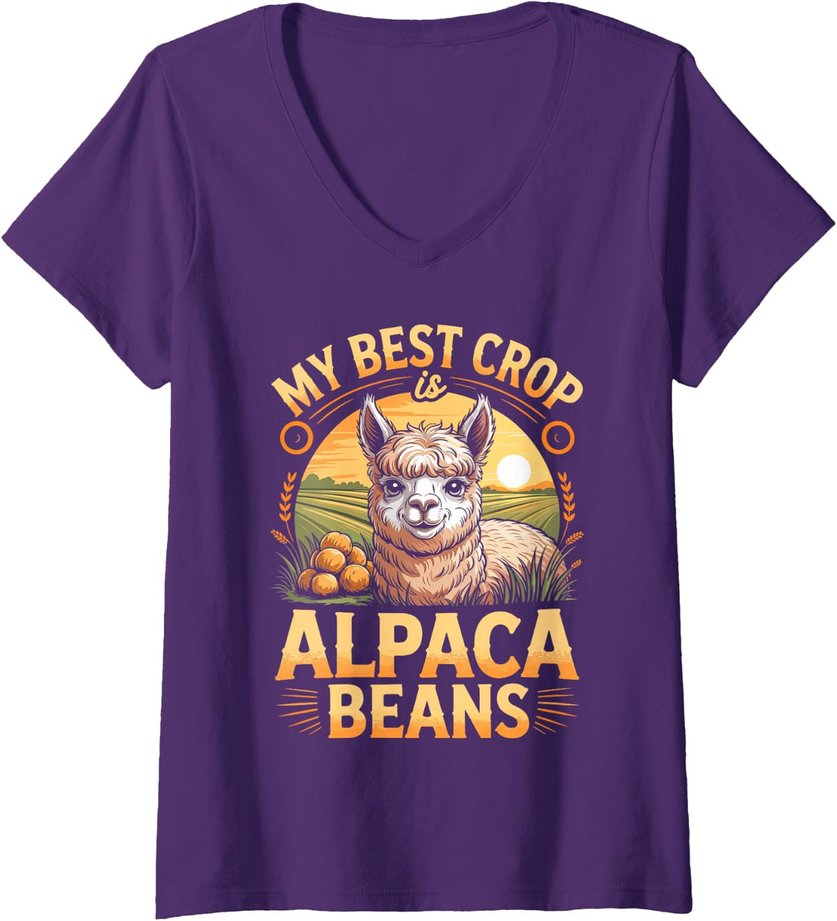Women's My Best Crop is Alpaca Beans Alpacas V-Neck T-Shirt - Purple