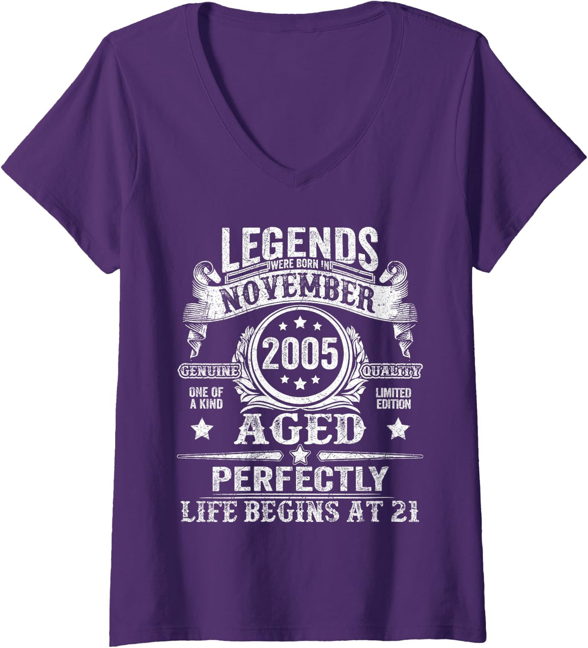 Women's 21 Year Old Legend Since November 2005 21st Birthday Men Boy V-Neck T-Shirt - Purple
