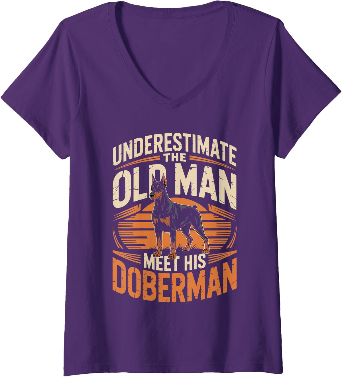 Women's Underestimate The Old Man Meet His Doberman Dobie V-Neck T-Shirt - Purple