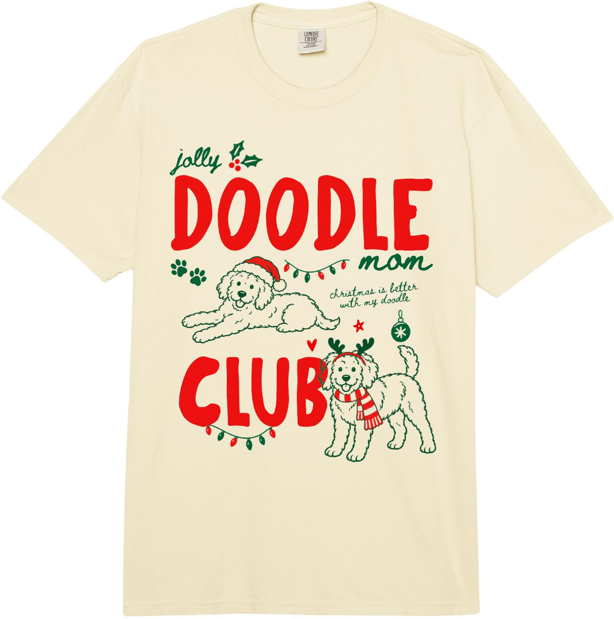 Jolly Goldendoodle Mom Club Christmas Dog Lover Owner Xmas Comfort Colors Adult Heavyweight T-Shirt - Adult Unisex Beige