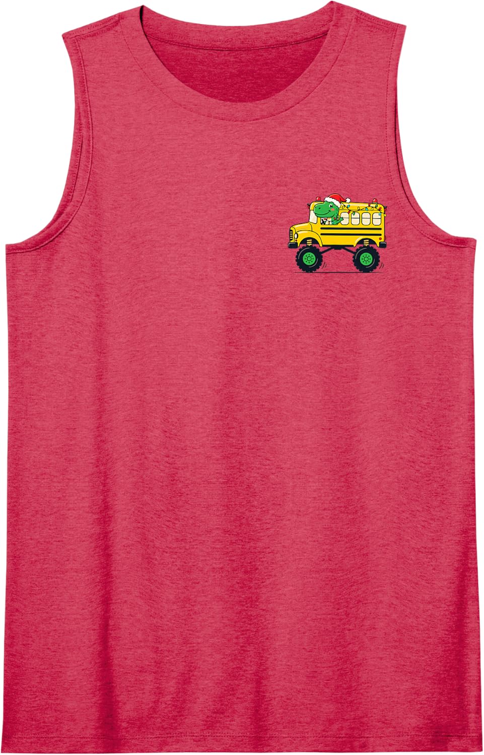 Dinosaur Christmas School Bus Funny Dino Santa Monster Sleeveless Tank Top - Red