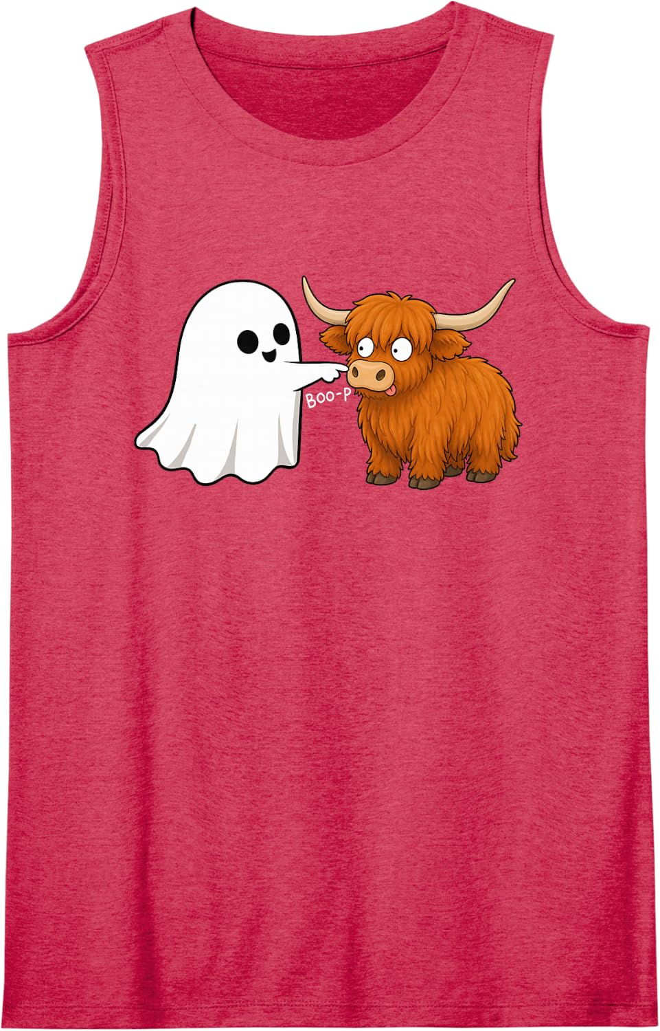 Cute Scottish Highland Cow Boop Ghost Halloween Tank Top - Red
