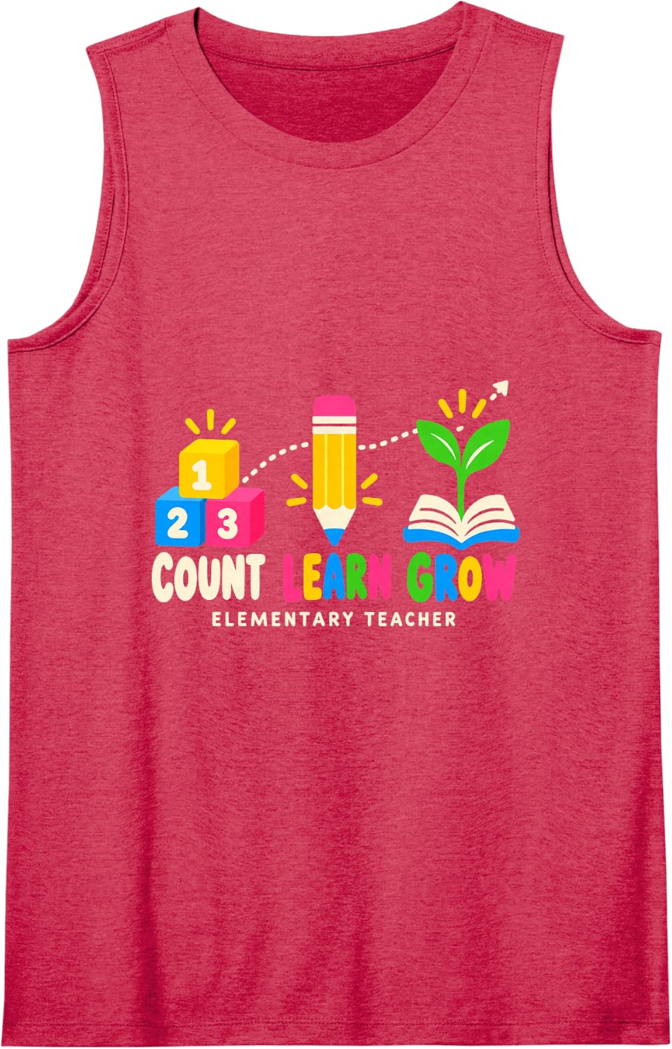 Count Learn Grow Elementary Teacher Classroom Sleeveless Tank Top - Red