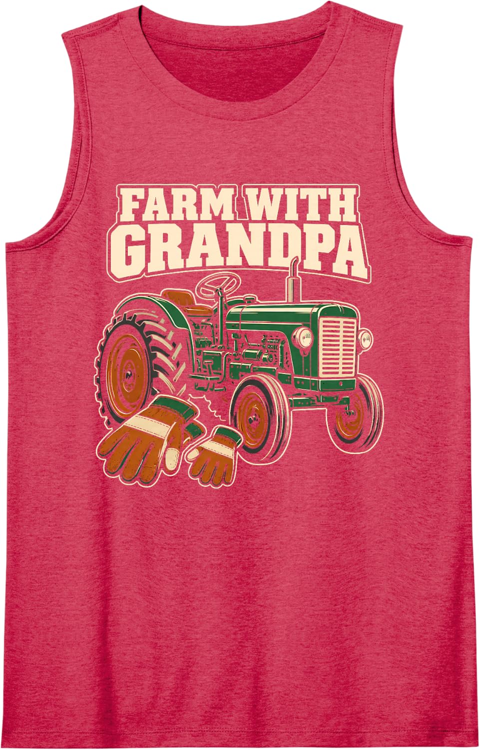 Farm with Grandpa Tractor Farmer Sleeveless Tank Top - Red