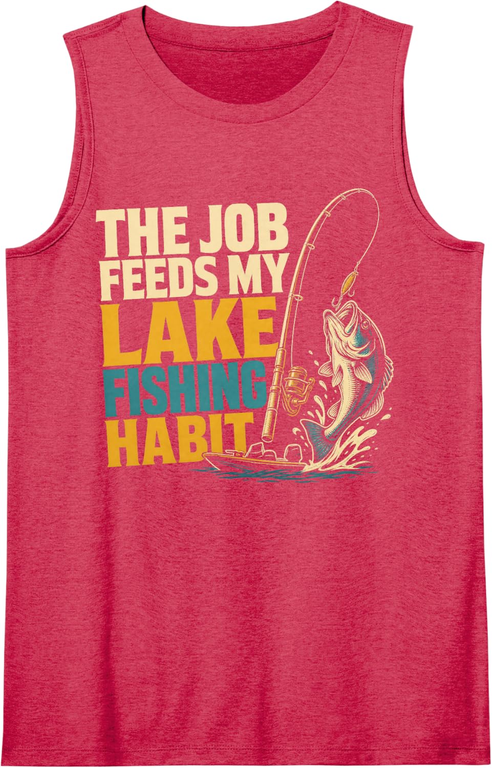 The Job Feeds My Lake Fishing Habit Angler Humor Sleeveless Tank Top - Red