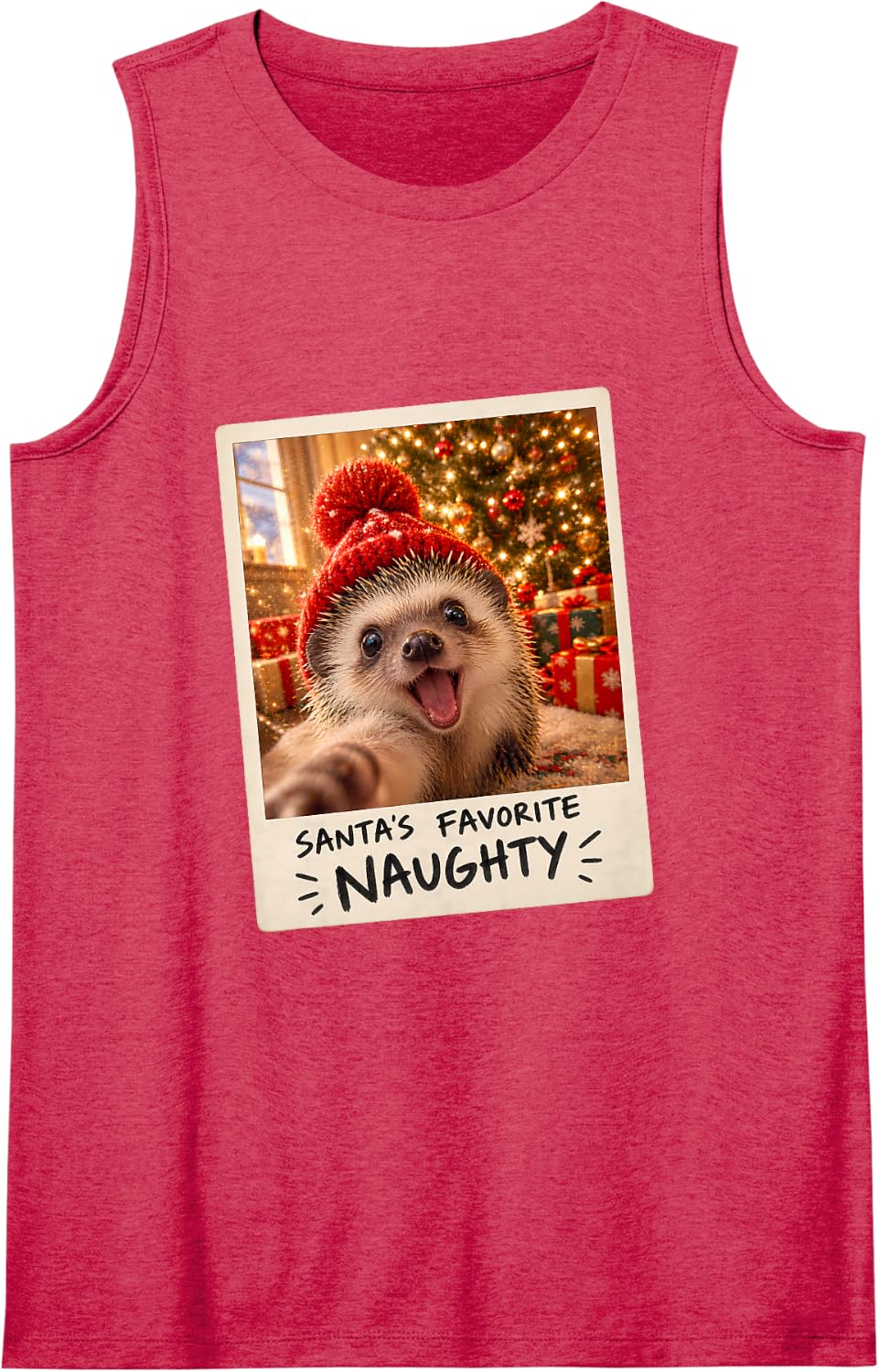Santa's Favorite Naughty Hedgehog Christmas Sleeveless Tank Top - Red