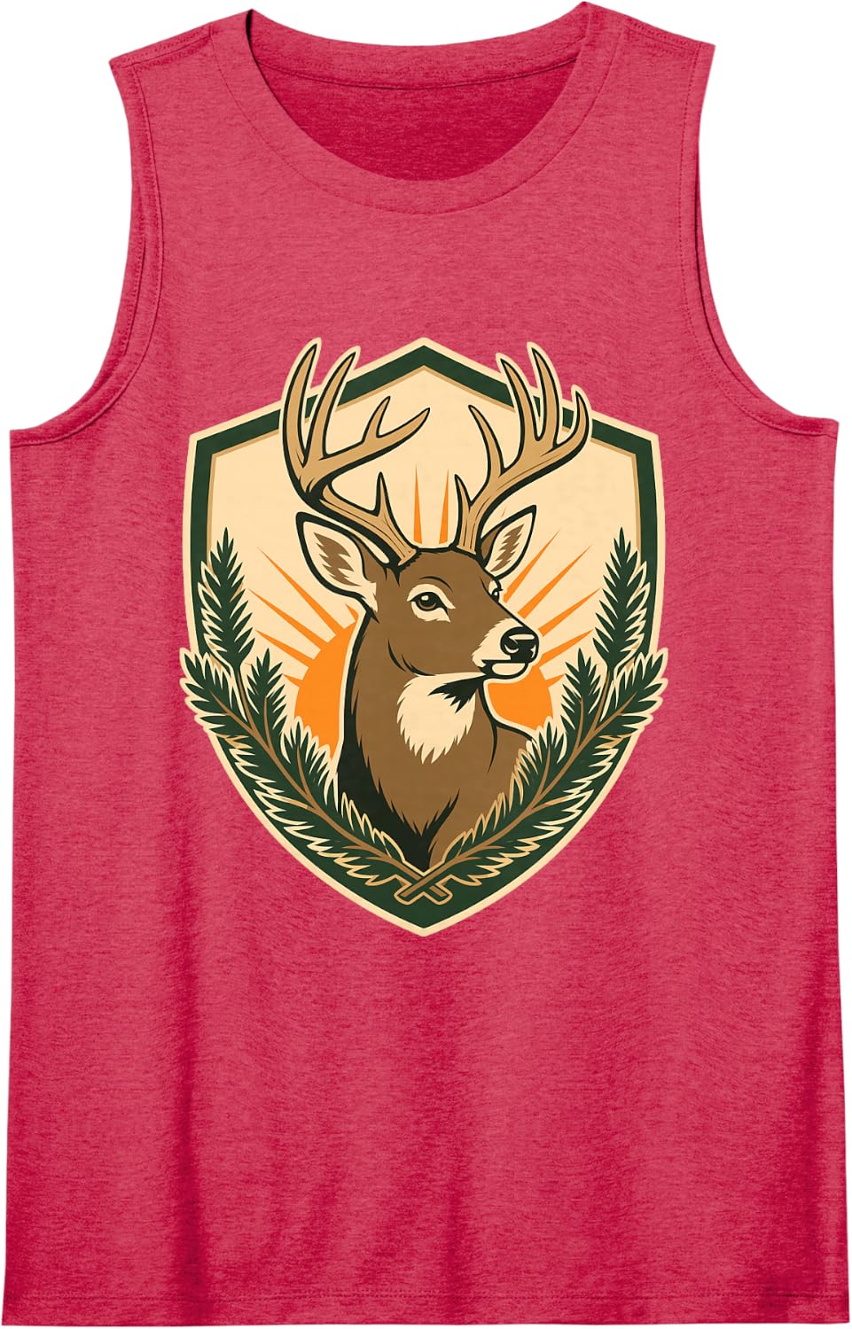 Deer Hunting Whitetail Buck Sunrise Shield Sleeveless Tank Top - Red