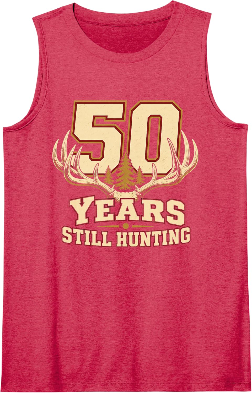 50 Years Still Hunting Deer Antlers Pine Forest Sleeveless Tank Top - Red