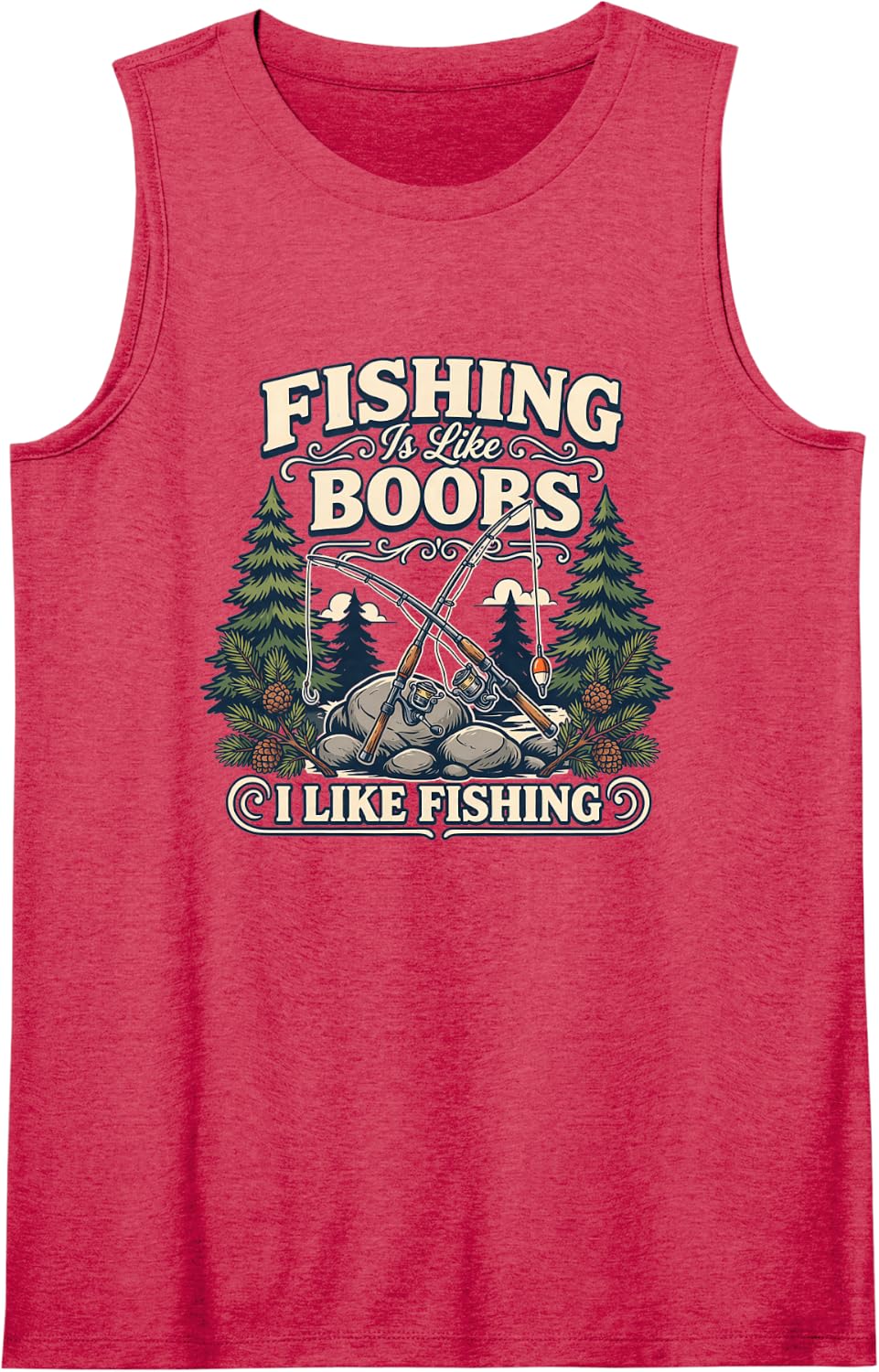 Fishing is Like Boobs I Like Fishing Funny Fisherman Men Sleeveless Tank Top - Red