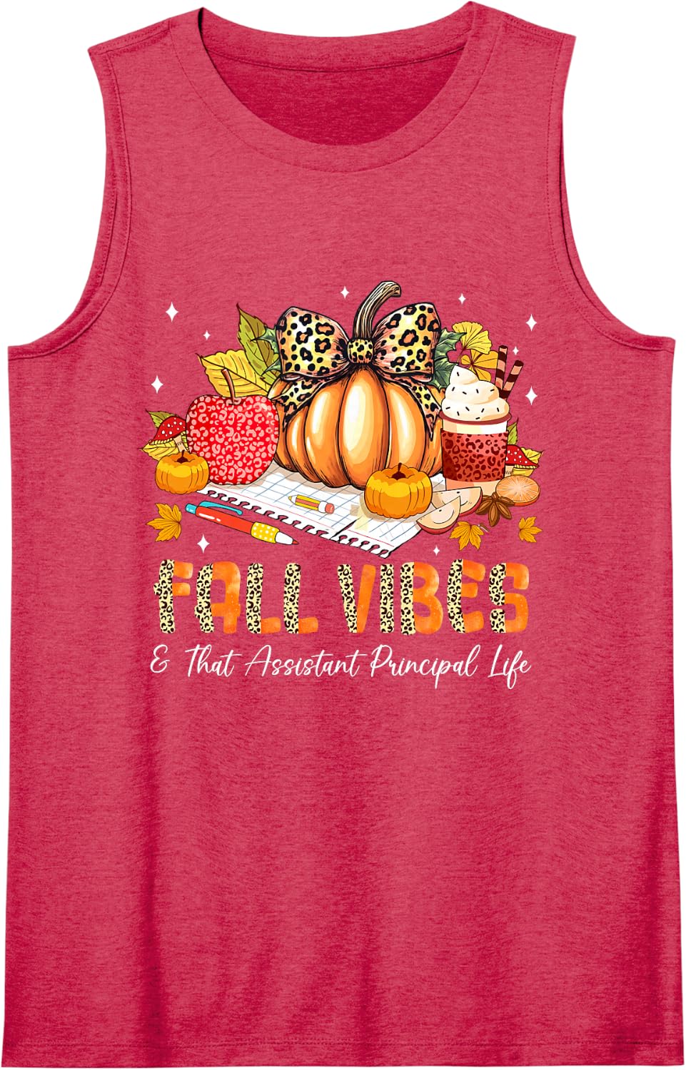 Fall Vibes & that Assistant Principal Life Pencil Pumpkin Sleeveless Tank Top - Red