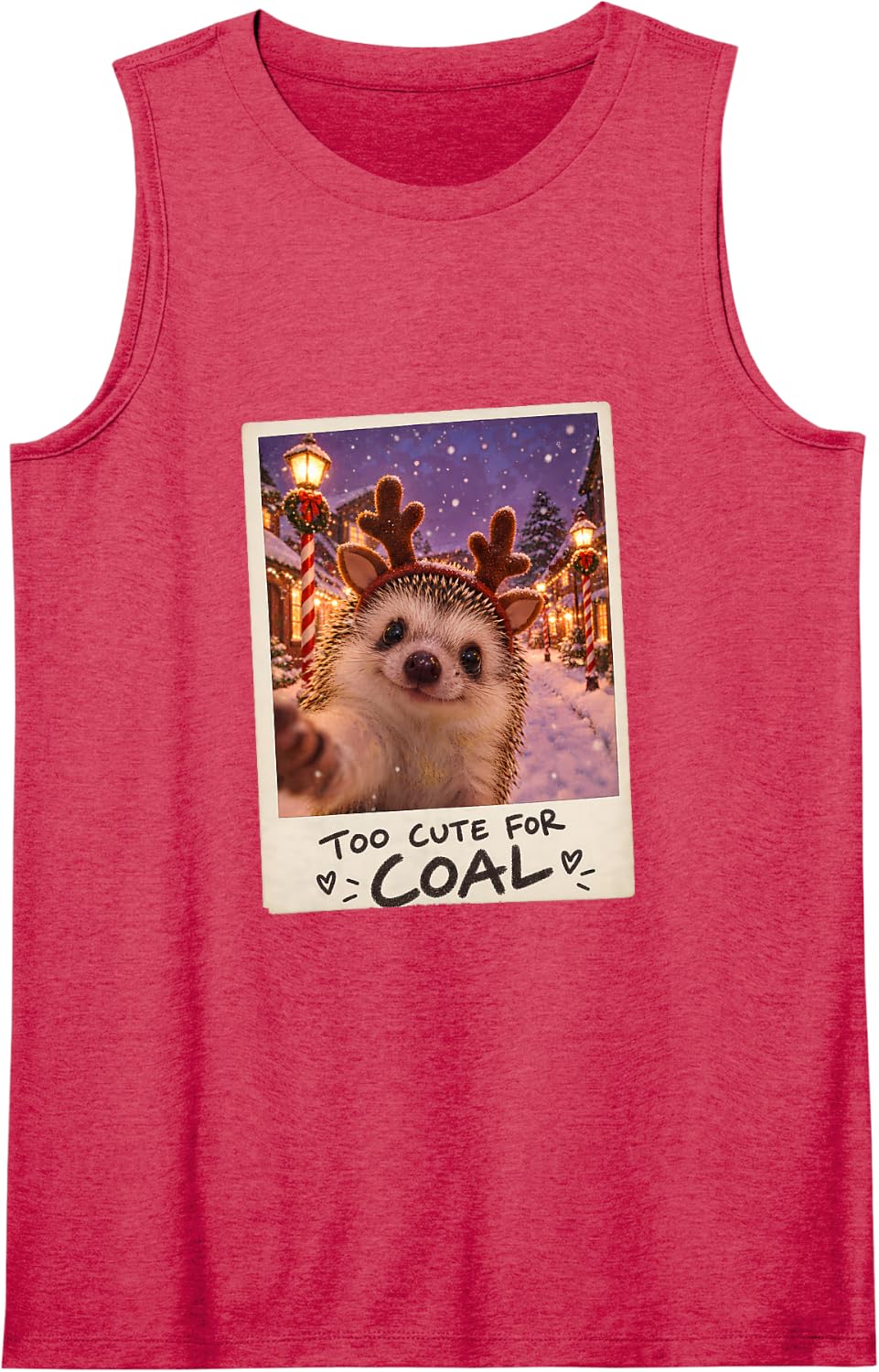 Too Cute for Coal Hedgehog Selfie Christmas Humor Sleeveless Tank Top - Red