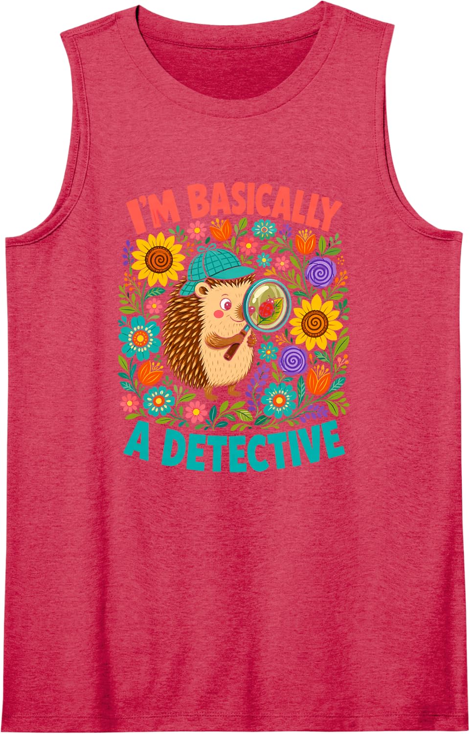 Im Basically a Detective Cozy Mystery Hedgehog Sleeveless Tank Top - Red