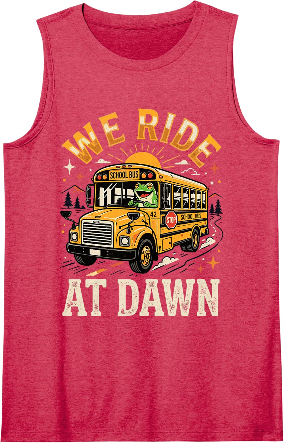 We Ride At Dawn School Bus Tank Top - Red