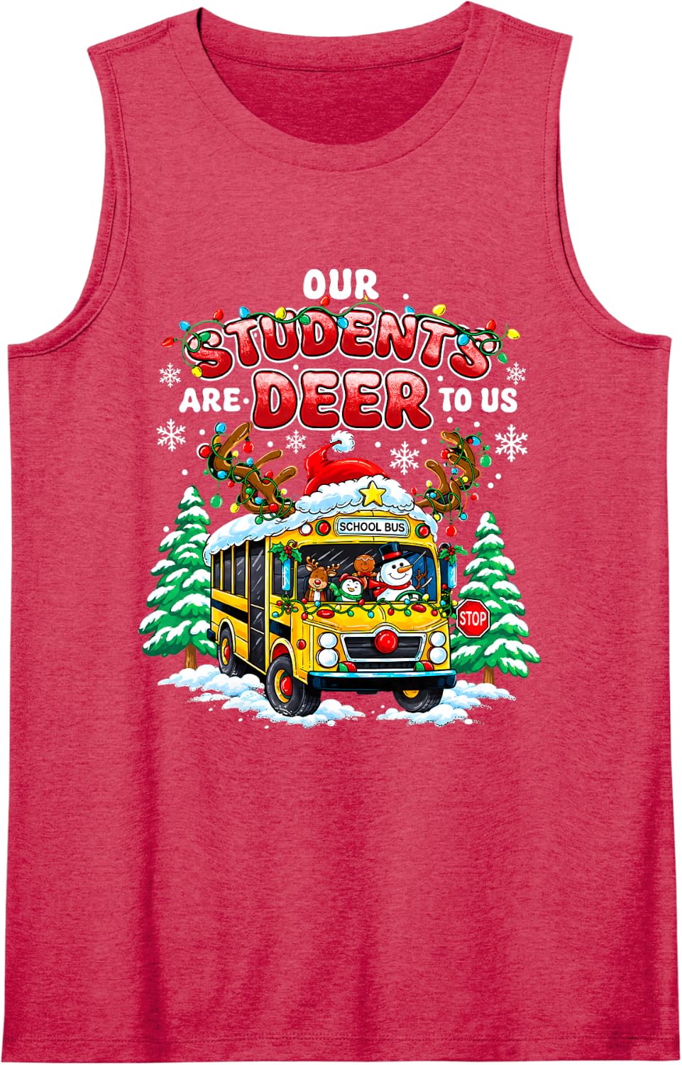 Our Students are Deer to Us Christmas School Bus Driver Sleeveless Tank Top - Red