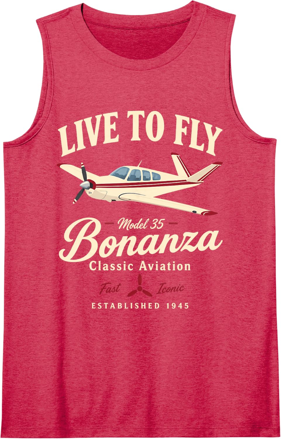 Live to Fly Model 35 Bonanza Classic Aviation Fast Iconic Sleeveless Tank Top - Red