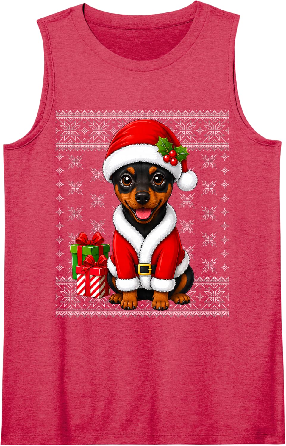 Doberman Pinscher Dog in Christmas Santa Costume Ugly Xmas Sleeveless Tank Top - Red
