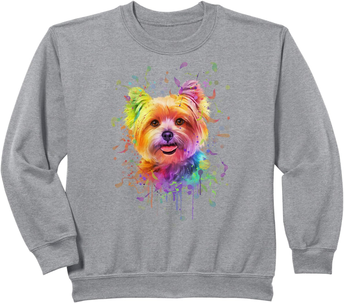 Colorful Splash Art Yorkshire Terrier Portrait Yorkie Lover Sweatshirt - Heather Grey