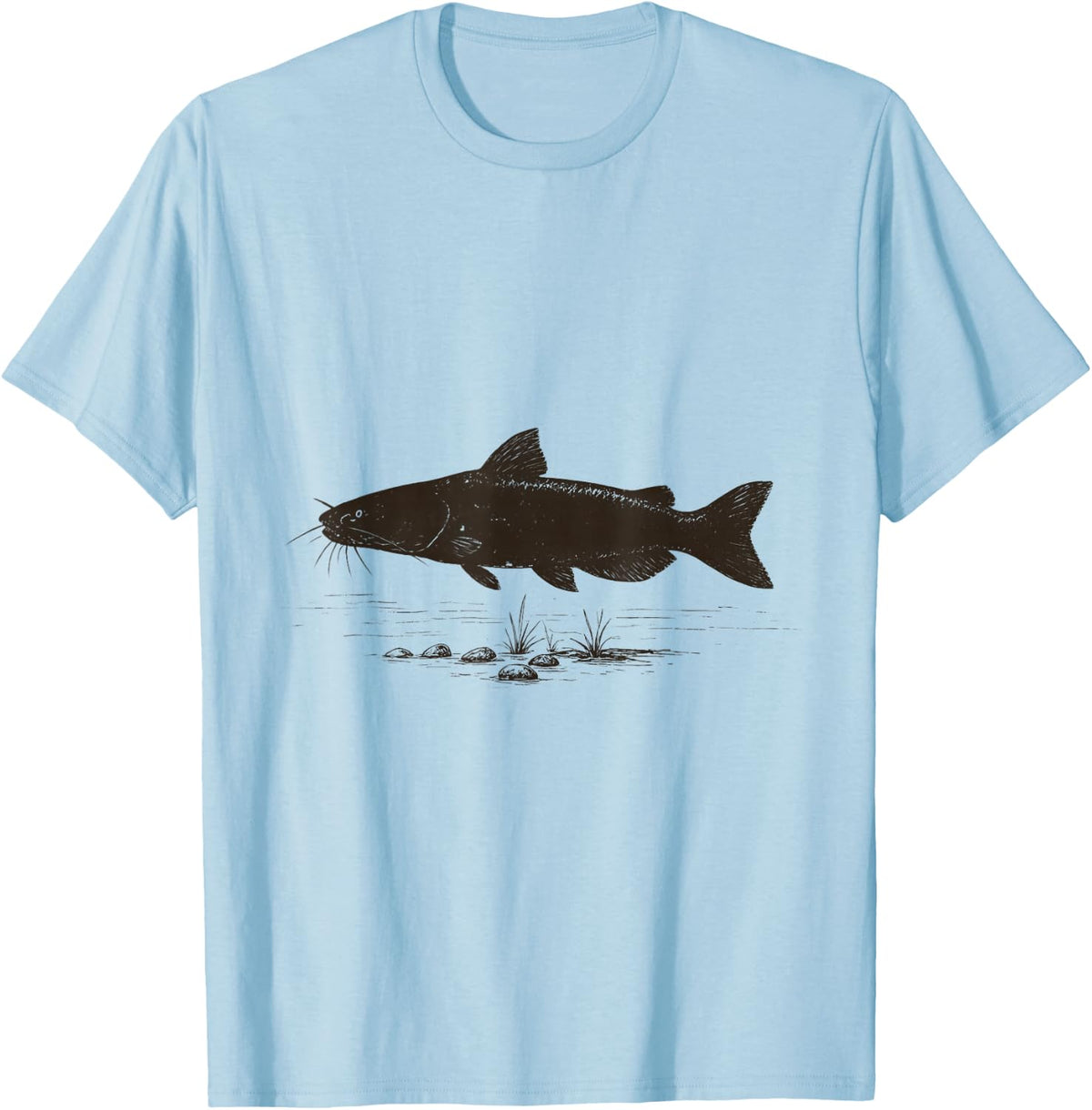 Vintage Channel Catfish Ink Drawing Catfishing Angler T-Shirt - Baby Blue
