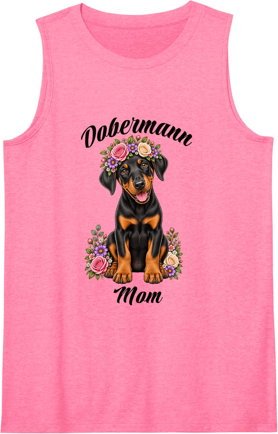 Dobermann Mom Cute Floral Puppy Crown Flowers Sleeveless Tank Top - Pink