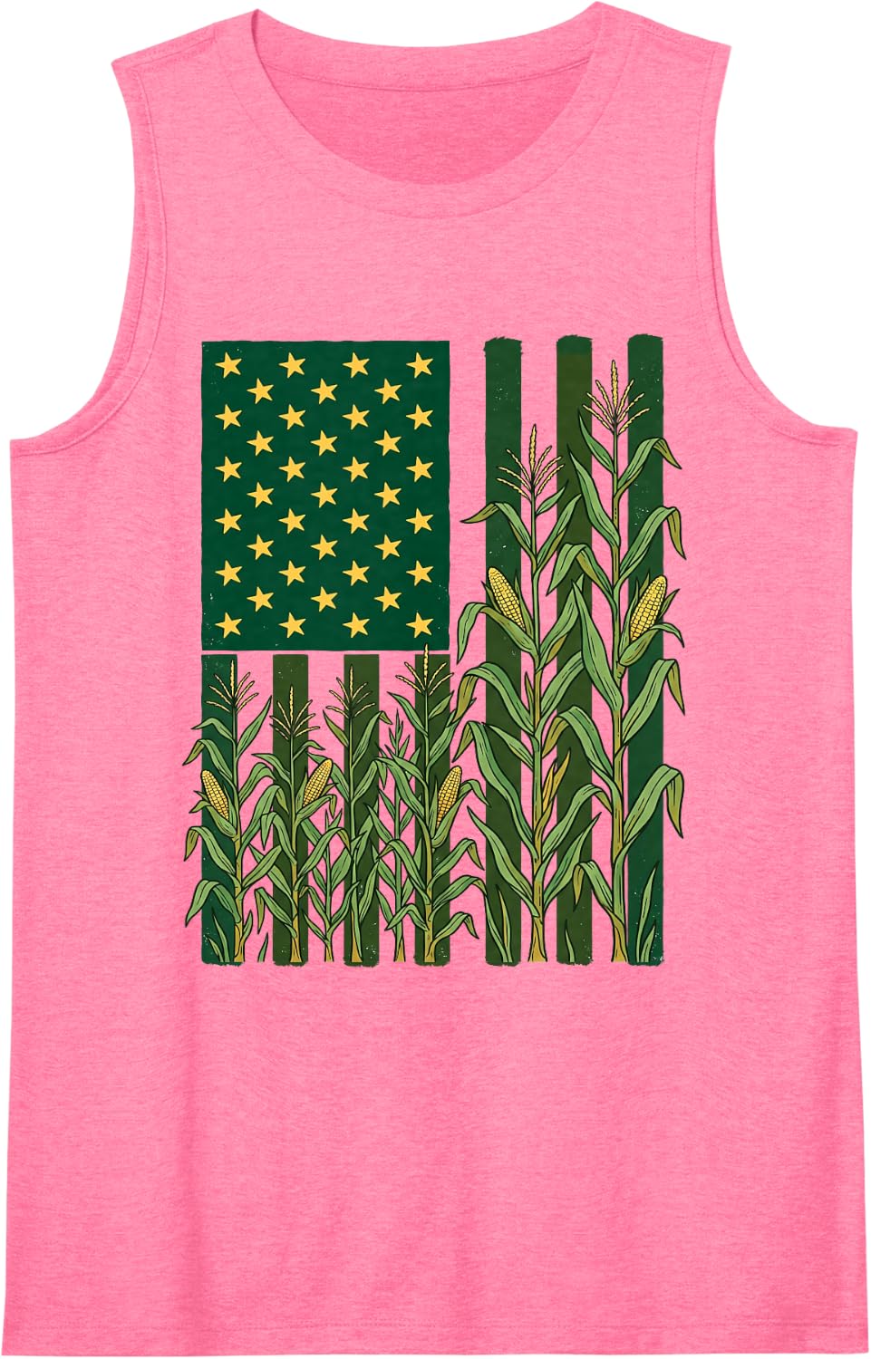 American Flag Corn Field Farmer Patriotic Sleeveless Tank Top - Pink