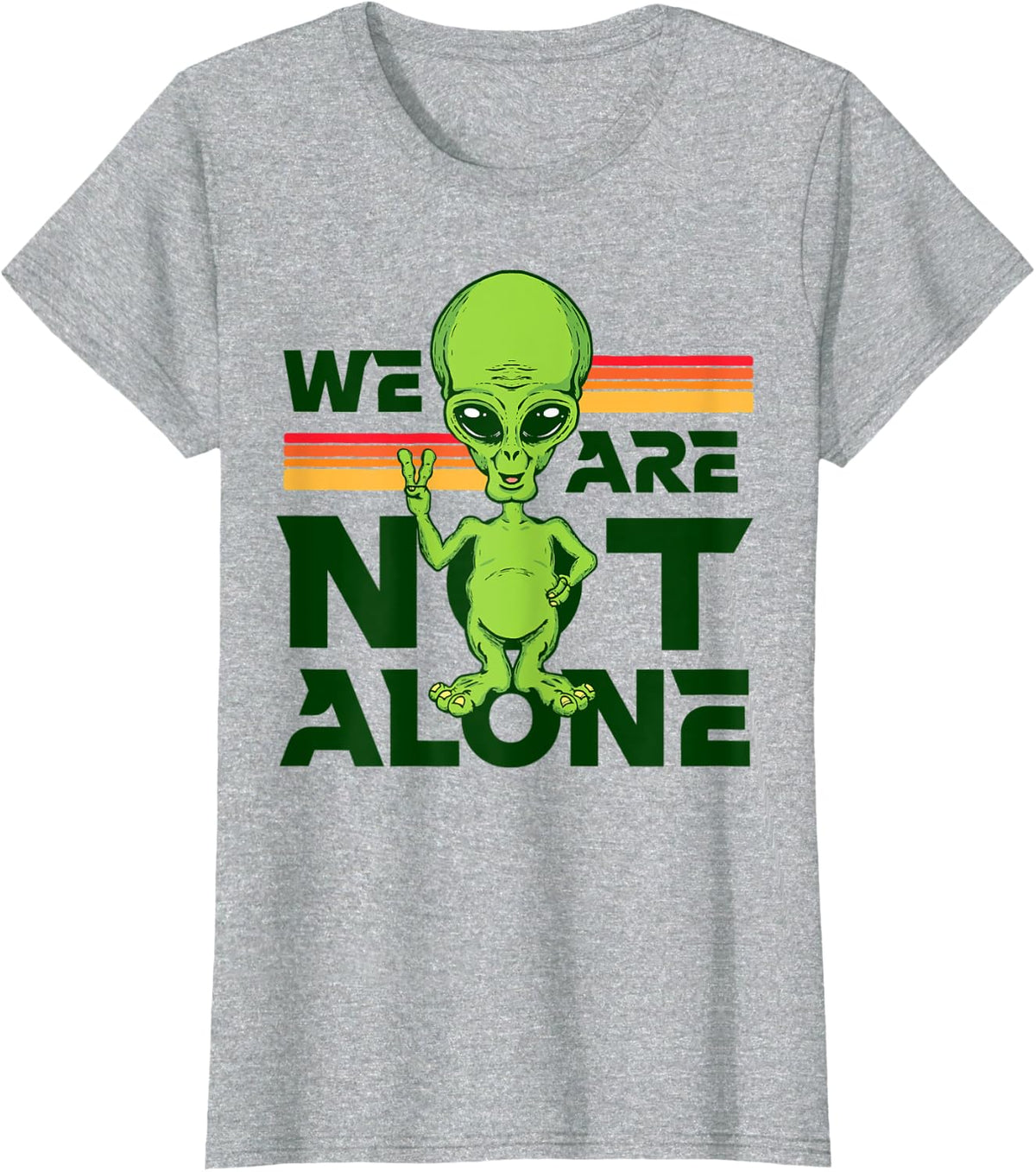 We Are Not Alone Peace Sign Cute Alien Believer & SETI T-Shirt - Heather Grey