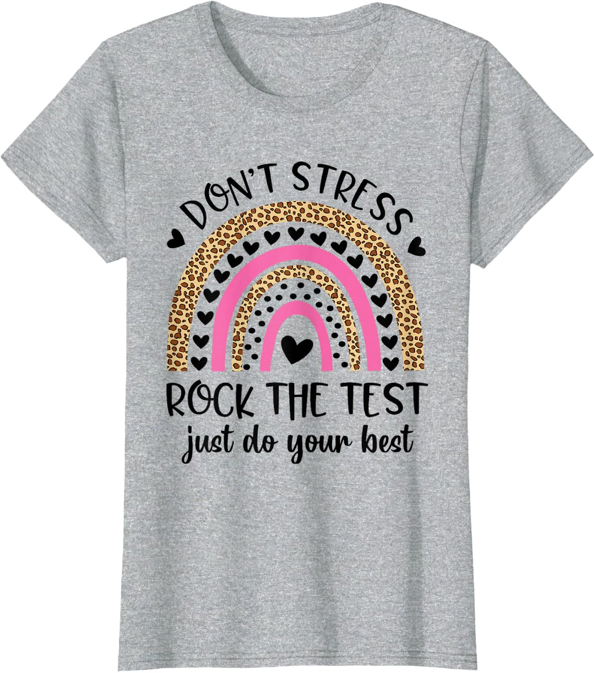 Test Day Rock The Test Rainbow Teacher Funny Testing Day T-Shirt - Heather Grey