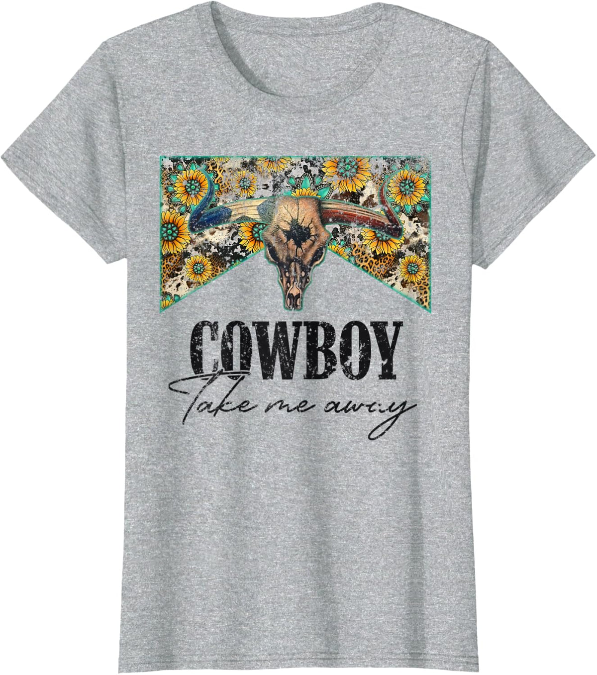 Cowboy Take Me Away Vintage Bull Skull Country Music T-Shirt - Heather Grey